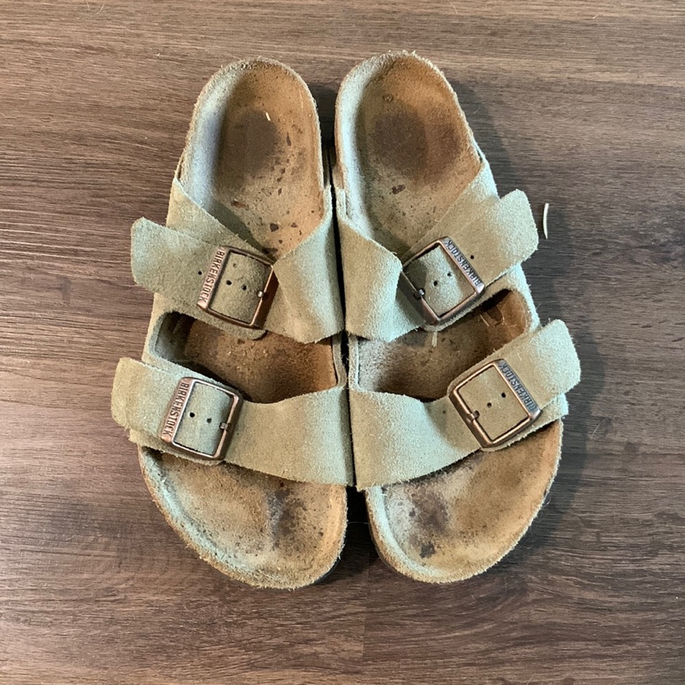 Birkenstock Suede Sandals in Olive Green
